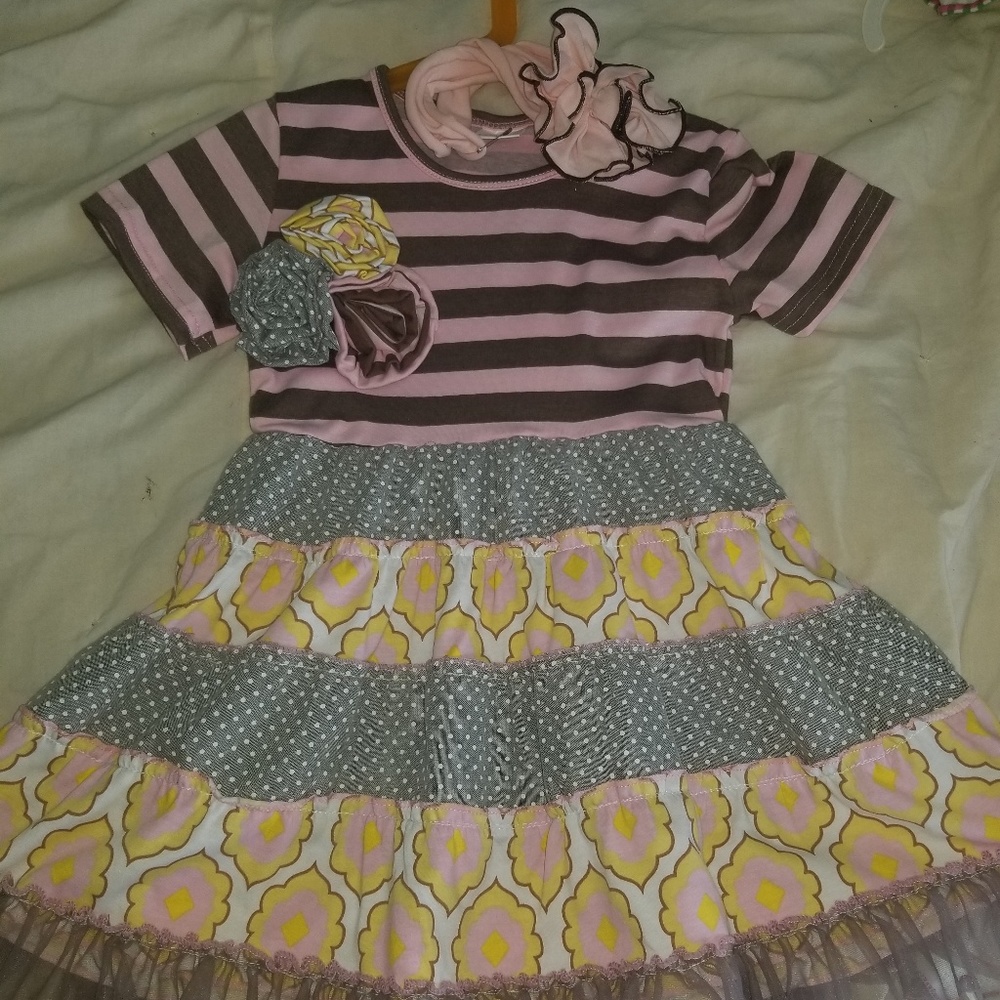 Boutique dress, ruffle shorties, and headband